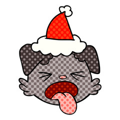 comic book style illustration of a dog face wearing santa hat