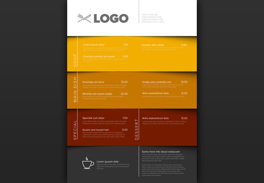 Layered Menu Layout with Brown and Yellow Elements