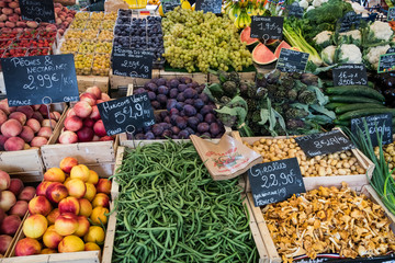 Sanary sur Mer - September 2018: Fresh produce on sale in the market of Sanary sur Mer, France