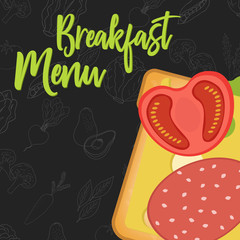 Menu concept for restaurant and cafe Breakfast menu template. Flat style sandwich
