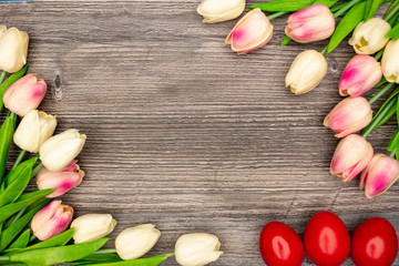Easter symbols on wooden background