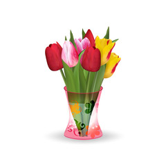 Tulips in vase, spring flowers, stock vector