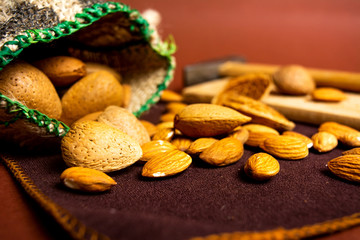 Bunch of fresh almonds on a table