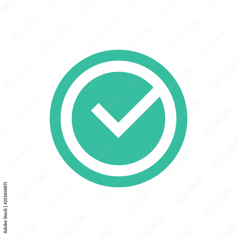 Poster check mark vector icon, approved ok symbol. green tick checkbox vector illustration isolated on whit