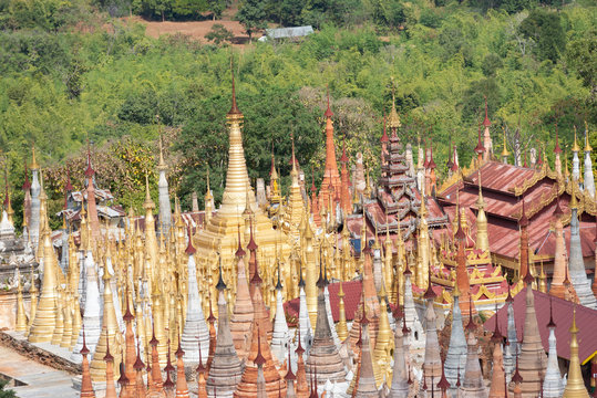 Shwe Indein Pagoda in the Indein village at Inle Lake,Shan State,Myanmar
