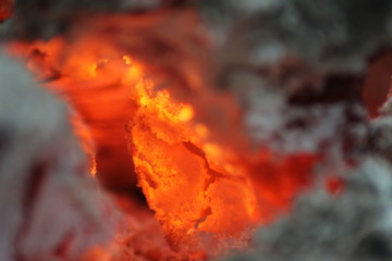 live coal in fire, red hot