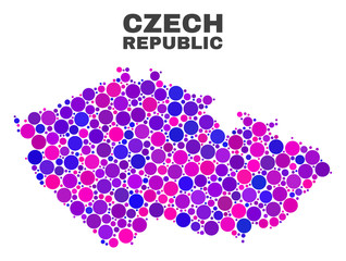 Mosaic Czech Republic map isolated on a white background. Vector geographic abstraction in pink and violet colors. Mosaic of Czech Republic map combined of random spheric points.