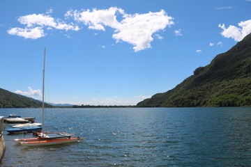 Fototapeta na wymiar Holidays in Mergozzo at Lake Mergozzo in summer, Italy