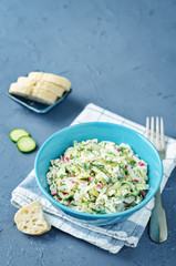 Cabbage radish cucumber dill salad with greek yogurt dressing