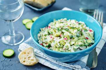 Cabbage radish cucumber dill salad with greek yogurt dressing