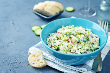 Cabbage radish cucumber dill salad with greek yogurt dressing