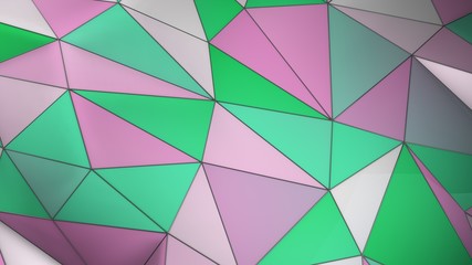  pink  and green plexus abstract geometric background with triangles 3d render