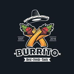 retro illustration of fast food emblem with burrito - obrazy, fototapety, plakaty