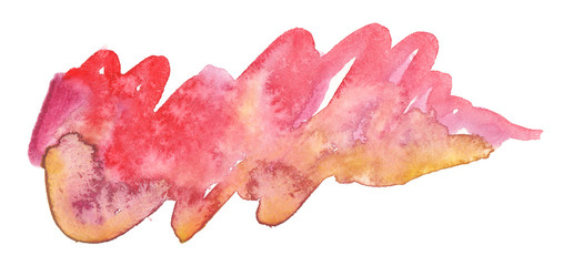 Wet warm pink paint stain. Watercolor blot on clean white background