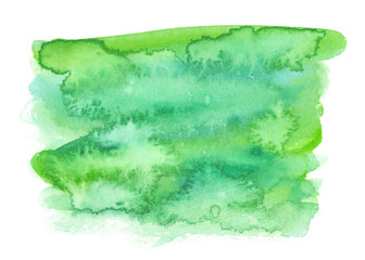 Bright green paint stain. Watercolor blot on clean white background