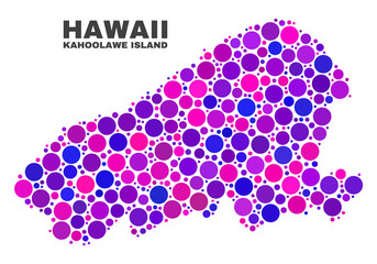 Mosaic Kahoolawe Island map isolated on a white background. Vector geographic abstraction in pink and violet colors. Mosaic of Kahoolawe Island map combined of random spheric points.