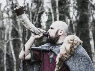 Viking using battle horn