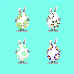 Easter bunnies lay eggs with beautiful patterns