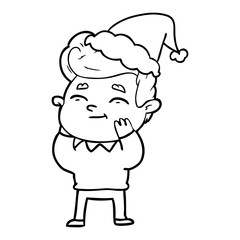 happy line drawing of a man wearing santa hat