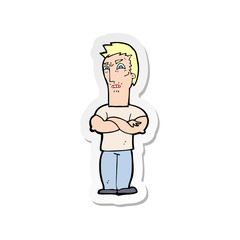 sticker of a cartoon annoyed man with folded arms