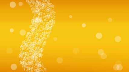 Beer foam. Craft lager splash. Oktoberfest background. pab menu concept. Pale pint of ale with realistic white bubbles. Cool liquid drink for Gold bottle with beer foam.