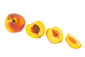 Group of whole and sliced peach with isolated on white