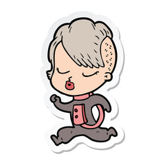 sticker of a cartoon pretty hipster girl