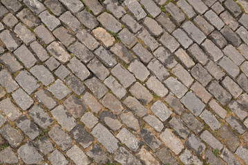 Portuguese paving in traditional diagonal style, top down shot from above.