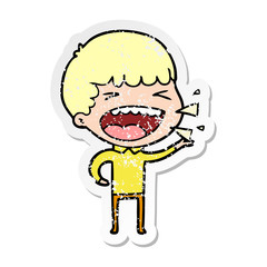 distressed sticker of a cartoon laughing man