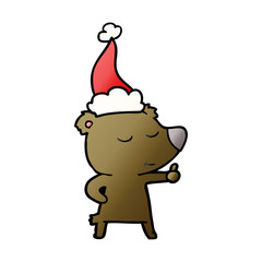 happy gradient cartoon of a bear giving thumbs up wearing santa hat