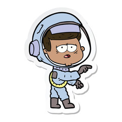 sticker of a cartoon tired astronaut