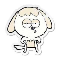 distressed sticker of a cartoon bored dog