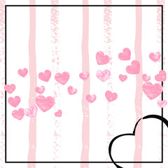Wedding glitter confetti with hearts on pink stripes. Shiny random sequins with metallic sparkles. Design with pink wedding glitter for greeting card, bridal shower and save the date invite.