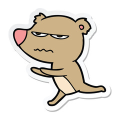sticker of a angry bear cartoon running