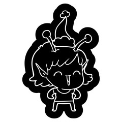 cartoon icon of a alien girl laughing wearing santa hat