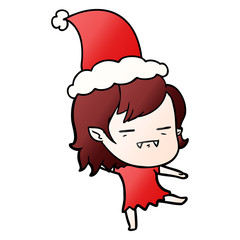 gradient cartoon of a undead vampire girl wearing santa hat