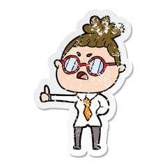 distressed sticker of a cartoon annoyed woman