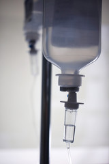 Buenos Aires, Argentina - March 08, 2019: Chemo therapy and serum treatment hanging from a pole in a hospital in Buenos Aires, Argentina