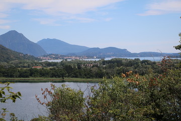 Obraz premium View to Lake Maggiore and Mergozzo lake in summer, Italy