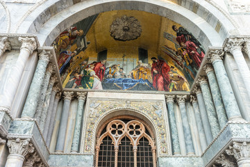 Italy, Venice, St Mark's Basilica, LOW ANGLE VIEW OF CARVING ON BUILDING