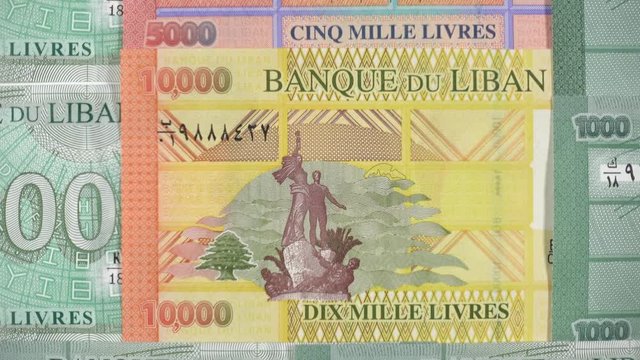 Lebanon pound notes rotating. Lebanese money, currency, investment. 4K stock video footage