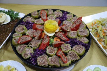 Turkish style food with lamb on skewers