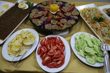 Turkish style food with lamb on skewers