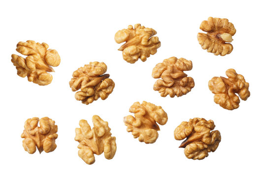 Walnuts isolated on white background top view