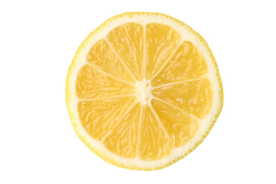 lemon slice isolated top view . lemon texture