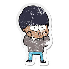 distressed sticker of a cartoon happy boy