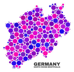 Mosaic North Rhine-Westphalia Land map isolated on a white background. Vector geographic abstraction in pink and violet colors.