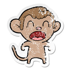 distressed sticker of a shouting cartoon monkey