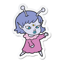 sticker of a pretty cartoon alien girl