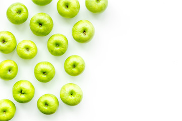 food pattern with green apples on white background top view space for text